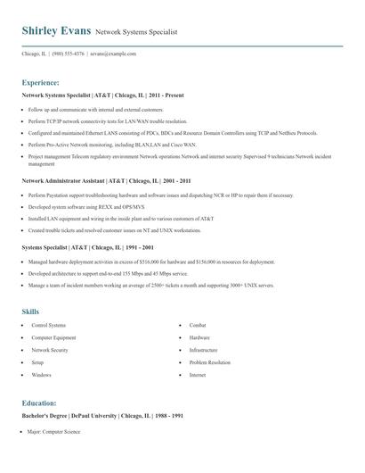 Network Systems Specialist Resume