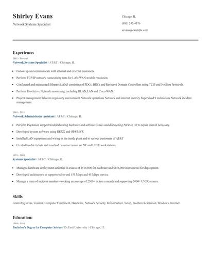 Network Systems Specialist Resume
