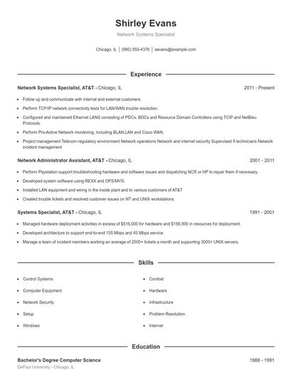 Network Systems Specialist Resume