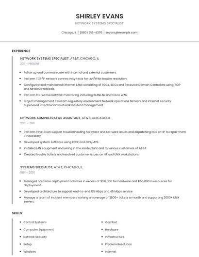 Network Systems Specialist Resume