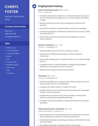 Network Technician Lead Resume