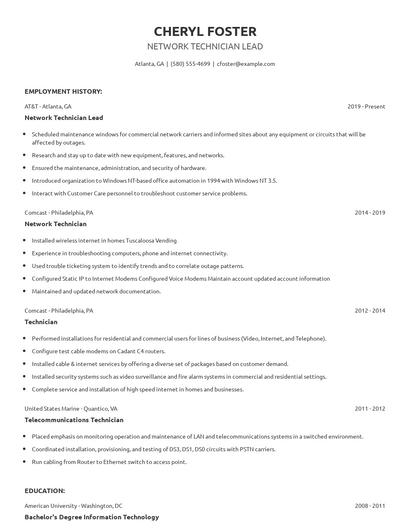 Network Technician Lead Resume
