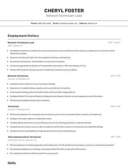 Network Technician Lead Resume