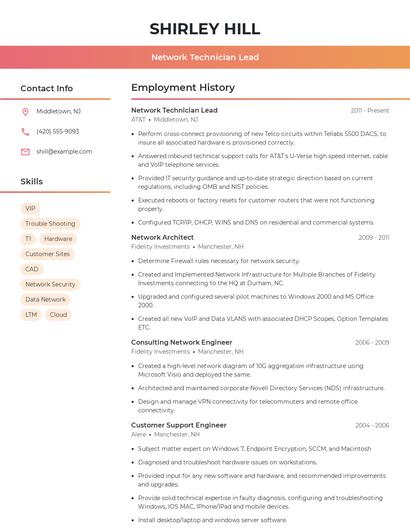 Network Technician Lead Resume