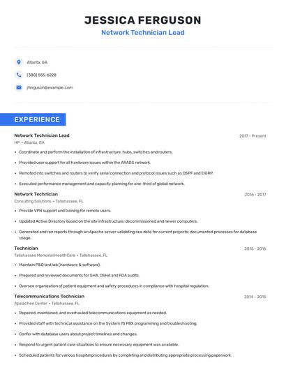 Network Technician Lead Resume