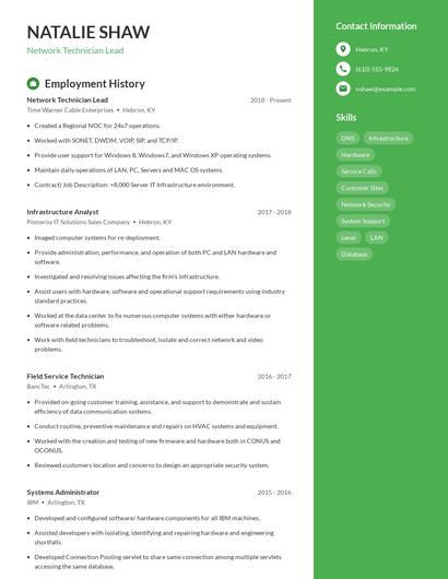 Network Technician Lead Resume