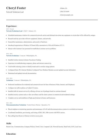 Network Technician Lead Resume