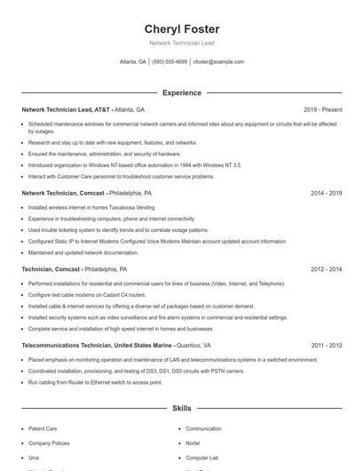 Network Technician Lead Resume