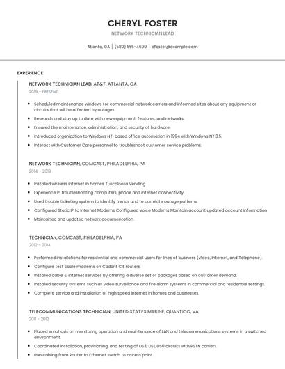 Network Technician Lead Resume