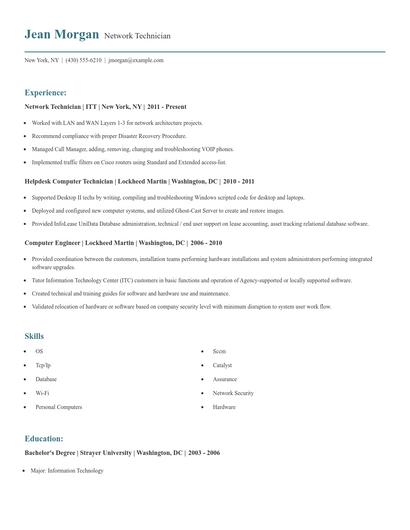 Network Technician Resume