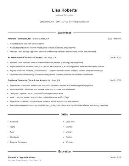 Network Technician Resume