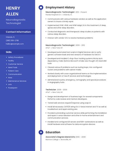 Neurodiagnostic Technologist Resume