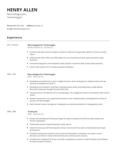 Neurodiagnostic Technologist Resume