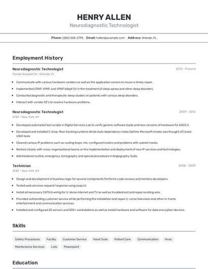 Neurodiagnostic Technologist Resume