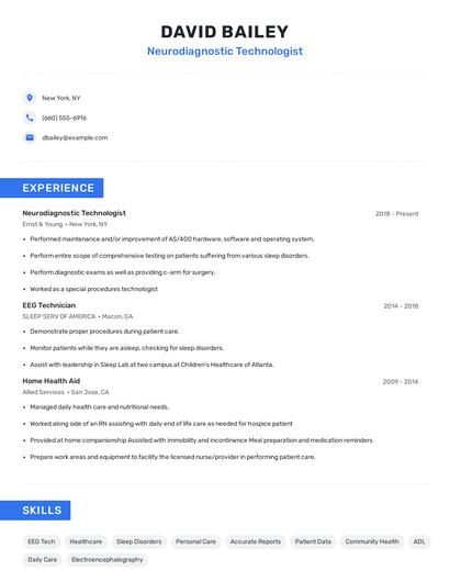 Neurodiagnostic Technologist Resume
