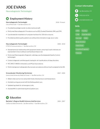 Neurodiagnostic Technologist Resume