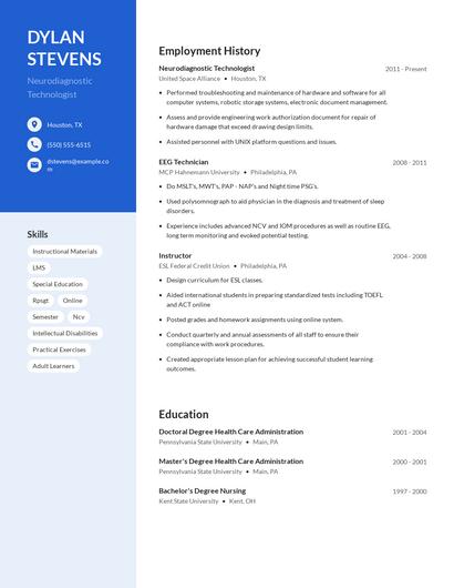 Neurodiagnostic Technologist Resume