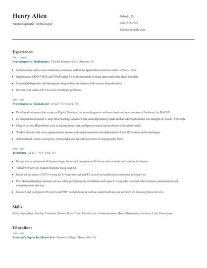 Neurodiagnostic Technologist Resume