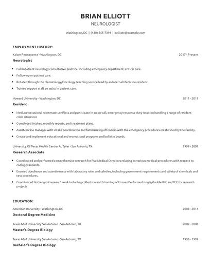 Neurologist Resume