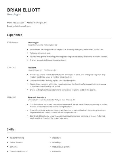 Neurologist Resume
