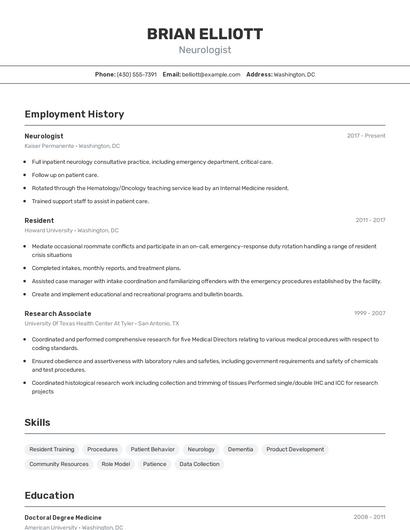Neurologist Resume