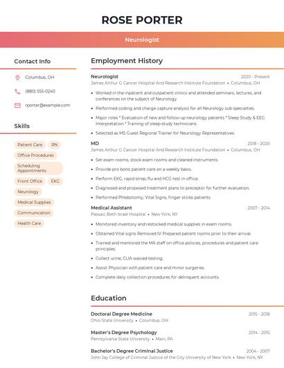 Neurologist Resume