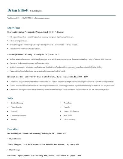 Neurologist Resume