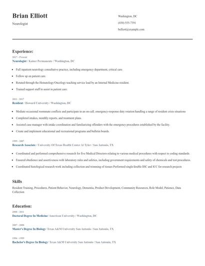 Neurologist Resume