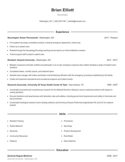 Neurologist Resume
