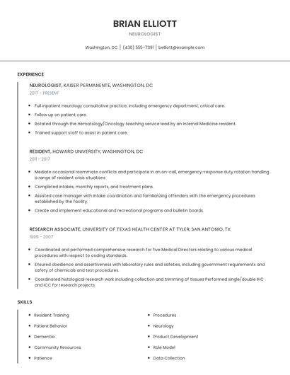 Neurologist Resume