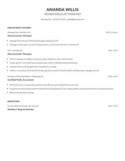 Neuromuscular Therapist Resume