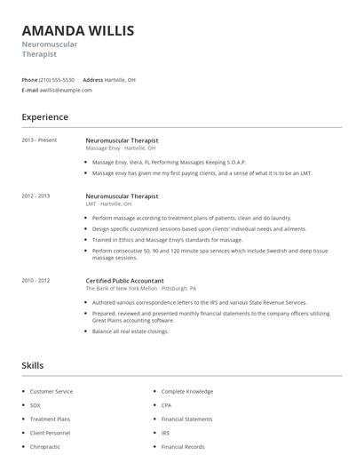 Neuromuscular Therapist Resume