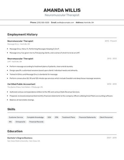 Neuromuscular Therapist Resume