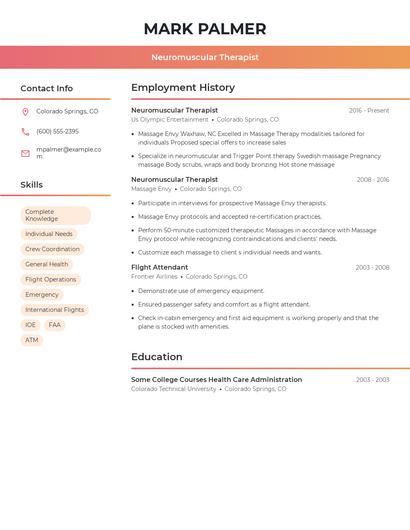 Neuromuscular Therapist Resume