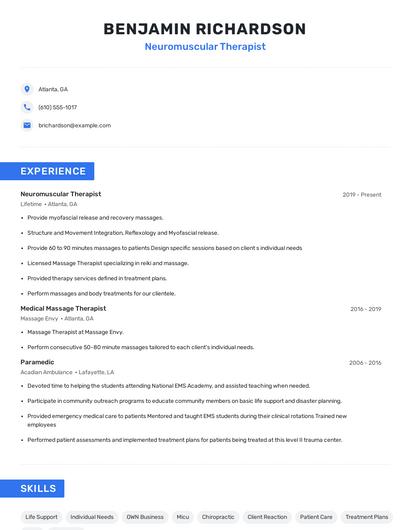 Neuromuscular Therapist Resume