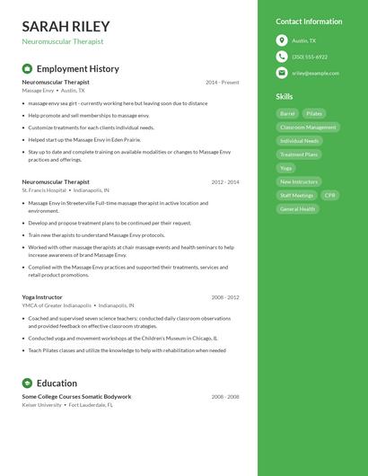 Neuromuscular Therapist Resume