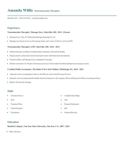 Neuromuscular Therapist Resume