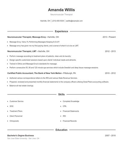Neuromuscular Therapist Resume