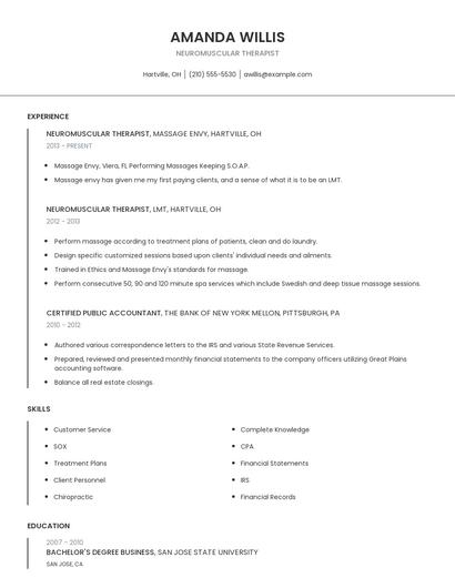 Neuromuscular Therapist Resume