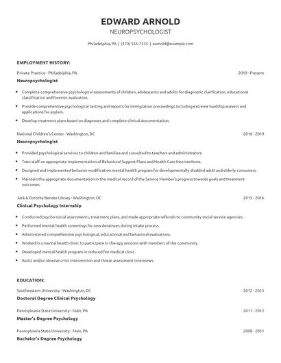 Neuropsychologist Resume