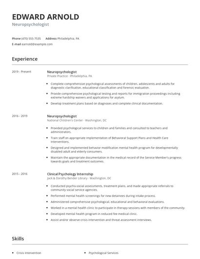 Neuropsychologist Resume