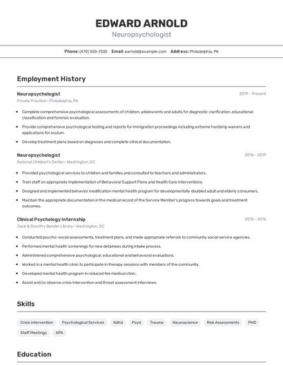 Neuropsychologist Resume