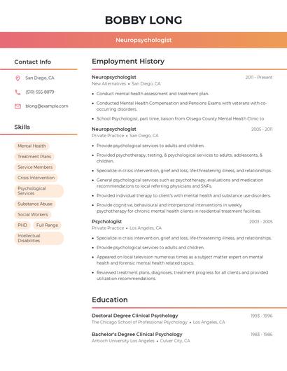 Neuropsychologist Resume
