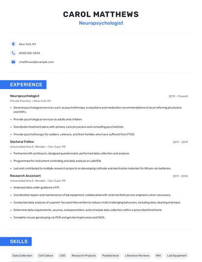 Neuropsychologist Resume