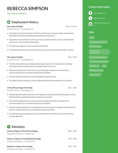 Neuropsychologist Resume