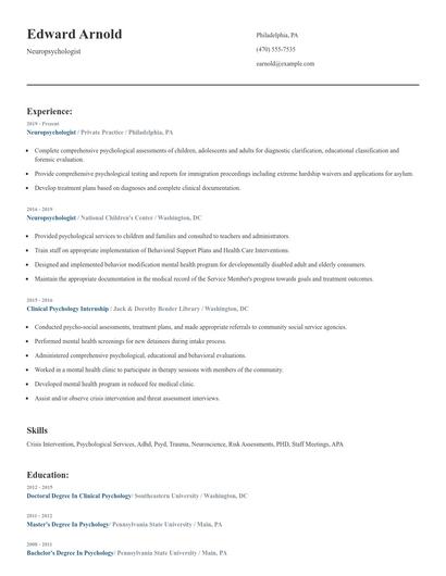 Neuropsychologist Resume
