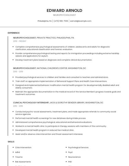 Neuropsychologist Resume