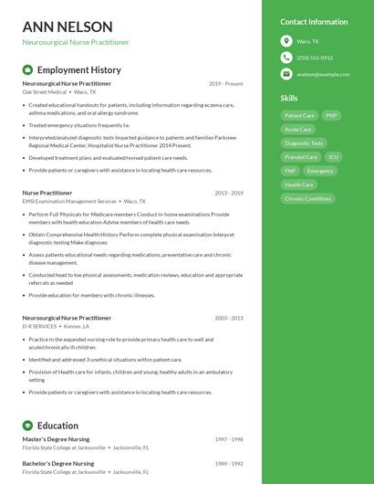 Neurosurgical Nurse Practitioner Resume