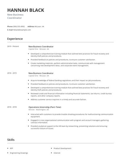 New Business Coordinator Resume