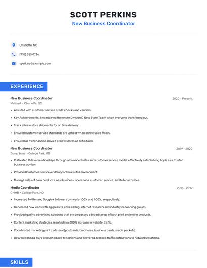 New Business Coordinator Resume